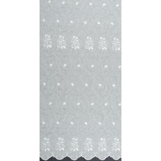 Ткани сетка - Тюль сетка вышивка Аурель белая, серый с фестоном