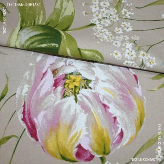 Тканини льон - Декоративна тканина Наяда тюльпан бежевий,рожевий