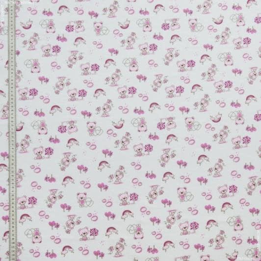Ткани для детской одежды - Фланель белоземельная детская мишки розовый