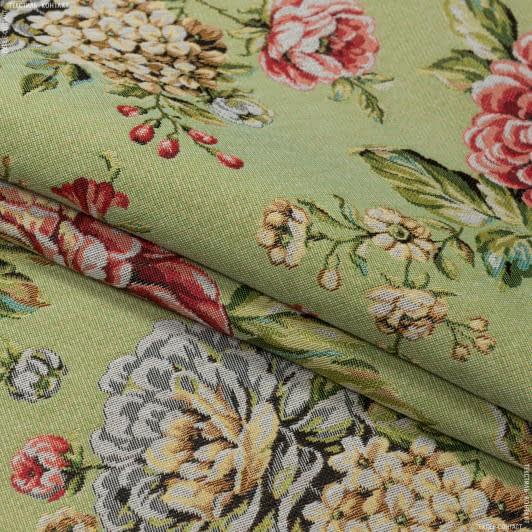 Ткани портьерные ткани - Жаккард Блом /BLOOM фон киви,цветы крупные