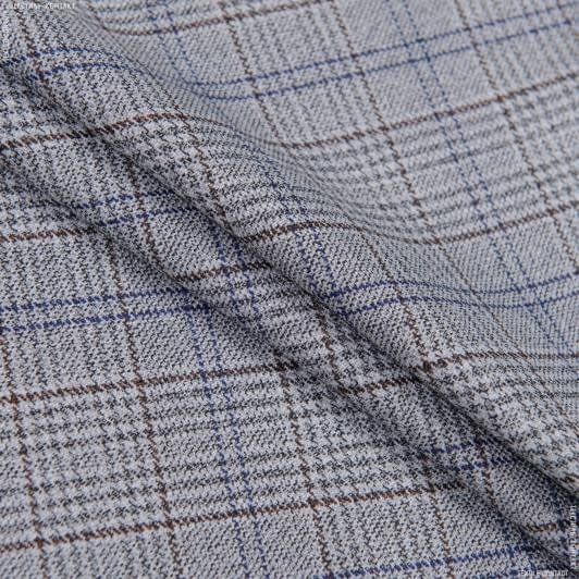 Тканини для костюмів - Костюмна Кабазон синьо-коричнева клітинка на сірому