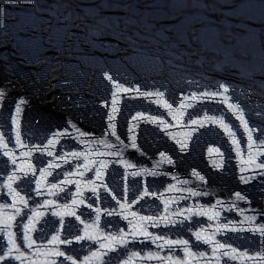 Тканини для піджаків - Костюмна фукро з люрексом купон візерунок білий на синьому
