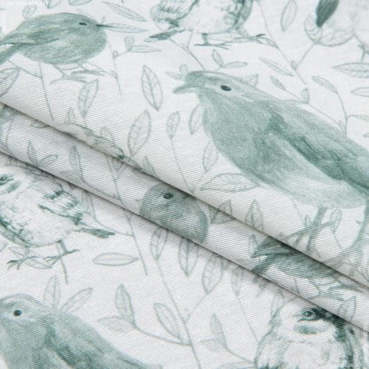 Тканини портьєрні тканини - Декоративна тканина лонета Птахи / TAP зелений фон молочний