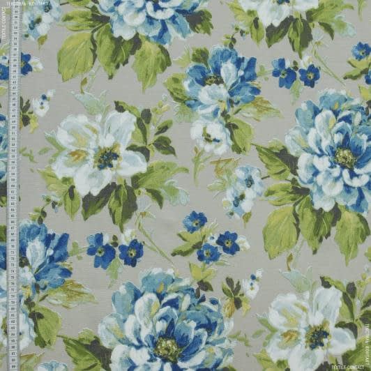 Тканини портьєрні тканини - Декоративна тканина Амбер/Аmber квіти великі  синій