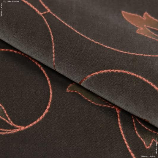 Ткани для мебели - Велюр Гласгов с вышивкой какао СТОК
