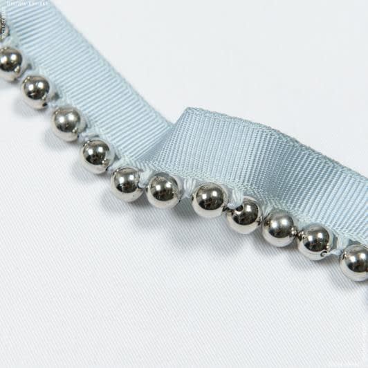 Ткани фурнитура для декора - Репсова лента с бусинами цвет серо-голубой ,серебро 25 мм