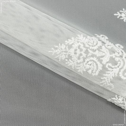Ткани гардинные ткани - Тюль сетка вышивка Катрин молочная с блеском с фестоном
