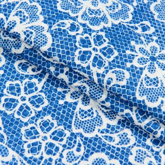 Ткани вафельная - Ткань полотенечная вафельная набивная ТКЧ кружево цвет синий