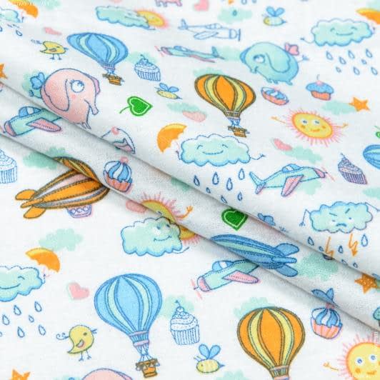 Тканини для сорочок і піжам - Фланель білоземельна дитяча слони/повітряні кулі