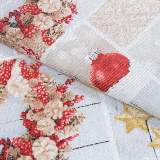 Ткани для дома - Новогодняя ткань лонета Коллаж игрушки, свечи , фон серый