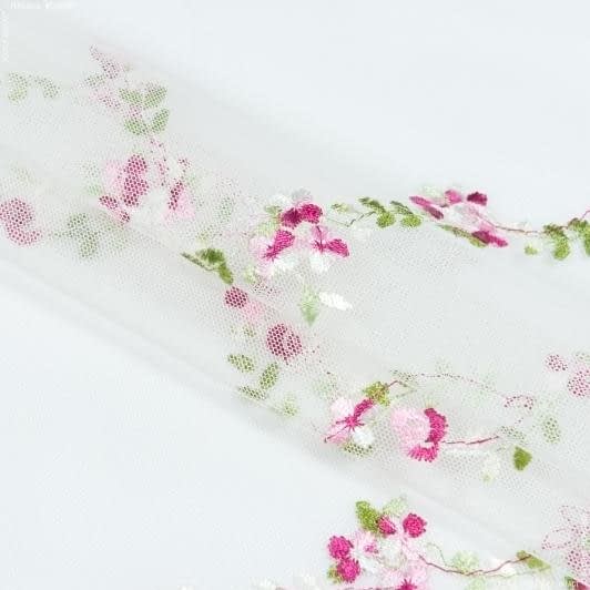 Тканини гардинні тканини - Тюль сітка вишивка Сілена вишивка квіти фіолетова