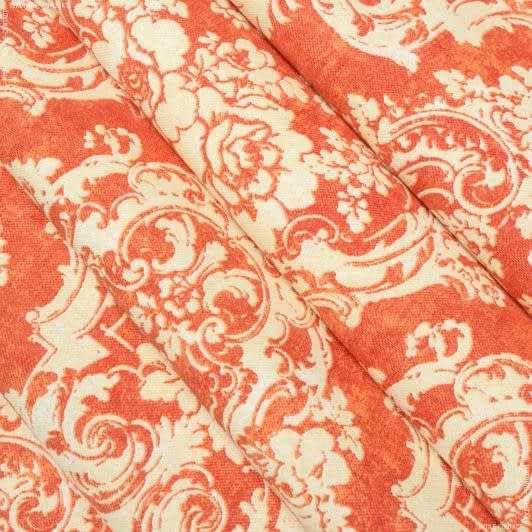 Ткани для римских штор - Декоративная ткань панама Алхамбре /ALHAMBRA вензель цвет св.золото фон терракот