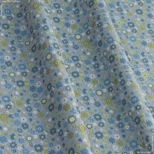 Тканини для скрапбукінга - Жакард Нівалі квіточки дрібні сині, фісташка