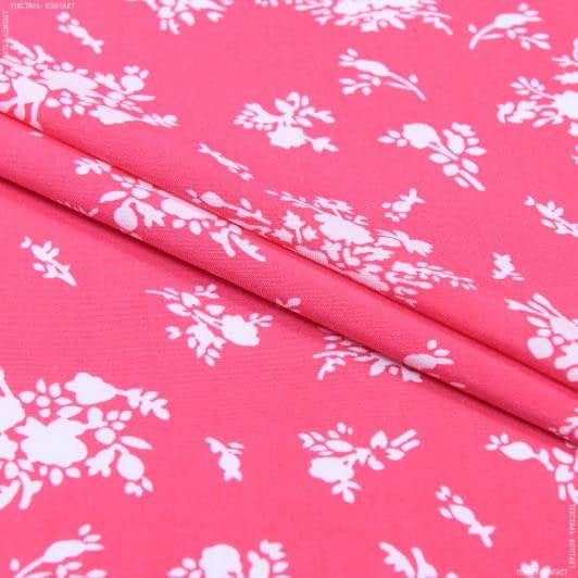 Тканини для блузок - Батист віскозний білі квіти на рожевому