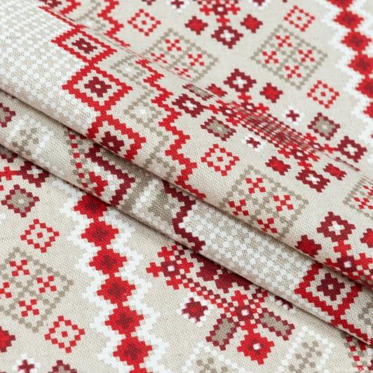 Ткани для портьер - Декоративная новогодняя ткань  скотланд беж,красный