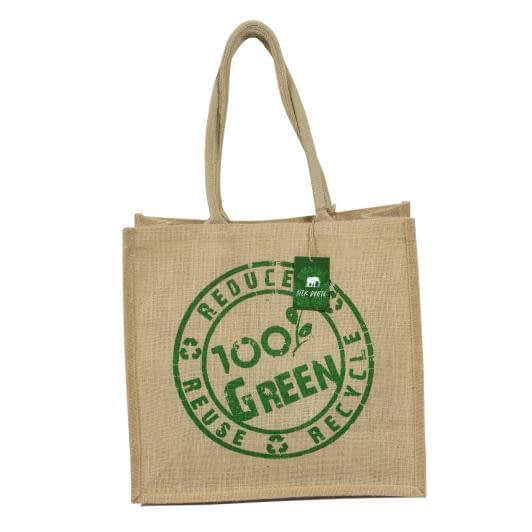 Ткани сумка шоппер - Сумка джутовая шоппер 100% green (ручка 53 см)