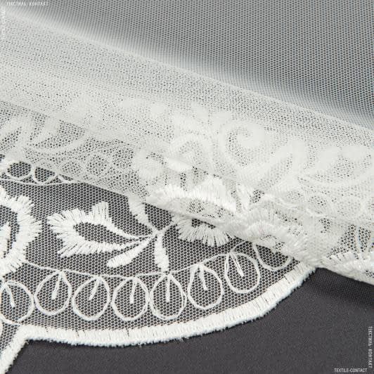 Ткани гардинные ткани - Тюль вышивка  Августа молочный  с  блеском/ с фестоном