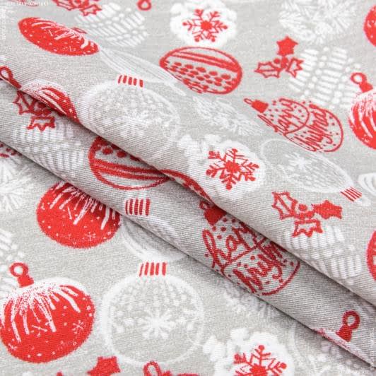 Ткани новогодние ткани - Новогодняя ткань лонета Шары красный фон серый