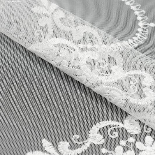 Ткани гардинные ткани - Тюль сетка вышивка Магдалина молочная с блеском с фестоном