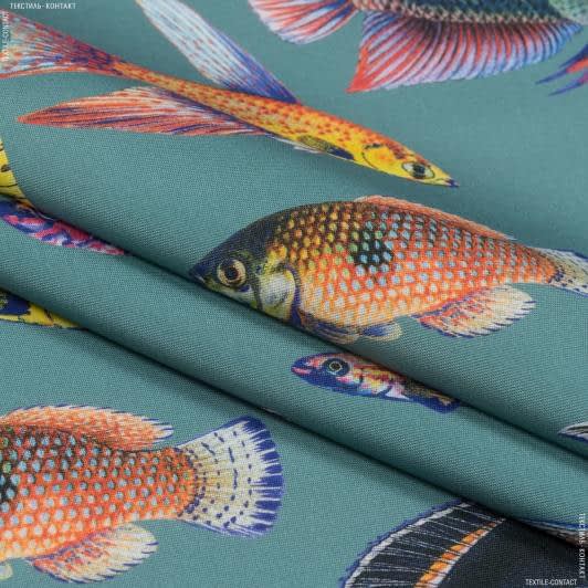 Ткани дралон - Дралон принт Вардо /VARDO рыбки цветные фон серо-голубой
