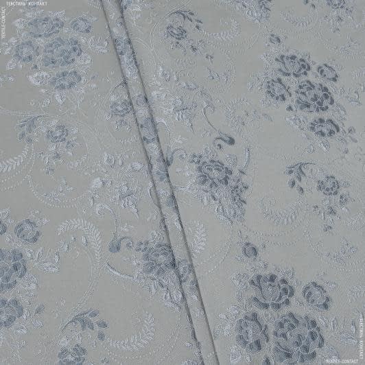 Ткани для чехлов на стулья - Жаккард Полди цветы серо-голубой