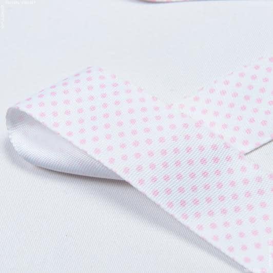 Ткани фурнитура для декора - Репсовая лента Тера горох мелкий /TERA розовый, фон белый 36 мм