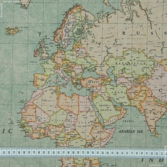 Ткани портьерные ткани - Декоративная ткань Карта мира лазурь