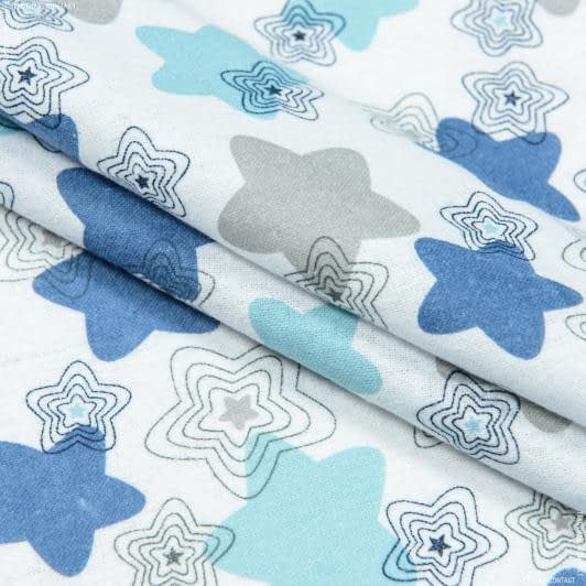 Тканини для сорочок і піжам - Фланель білоземельна зірки сині