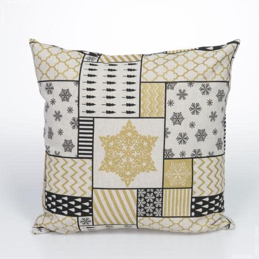 Тканини текстиль для кухні - Чохол на подушку новорічний Юндер колір золото, чорний 45х45см (145036)