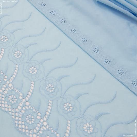 Тканини для сорочок і піжам - Батист купон з вишивкою рішельє блакитний
