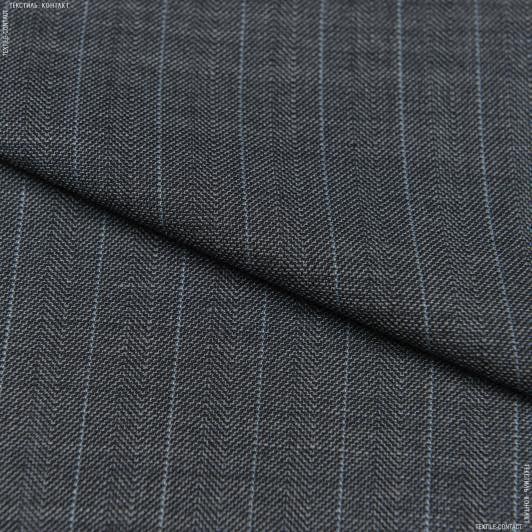 Тканини для піджаків - Костюмна сіра у блакитну смужку