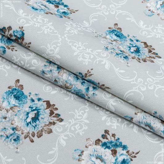 Ткани для дома - Декоративная ткань панама Акил синий фон серый
