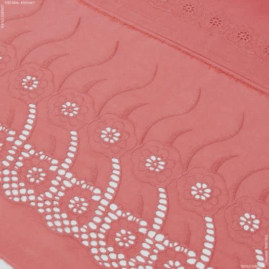 Тканини етно тканини - Батист купон з вишивкою рішельє кораловий
