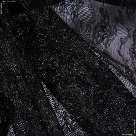 Ткани кружевная ткань - Гипюр с напылением черный-зеленый