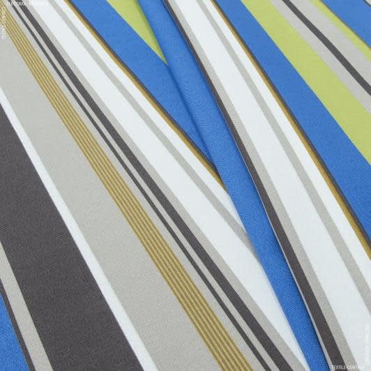 Ткани для декора - Декоративная ткань панама Амбер полоса синий, оливка, коричневый