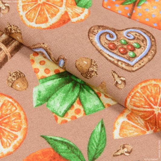 Ткани horeca - Ткань скатертная рогожка Новогодняя апельсины