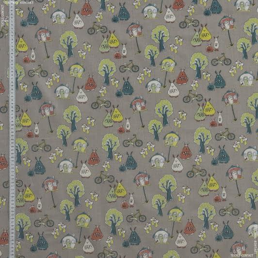 Тканини для дитячого одягу - Екокотон чарівний ліс тон св. сизий