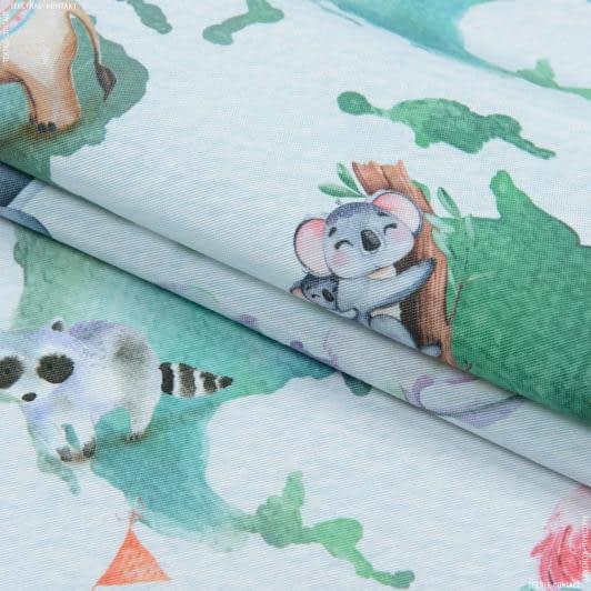 Тканини для дому - Декоративна тканина лонета Карта зоопарк бірюза