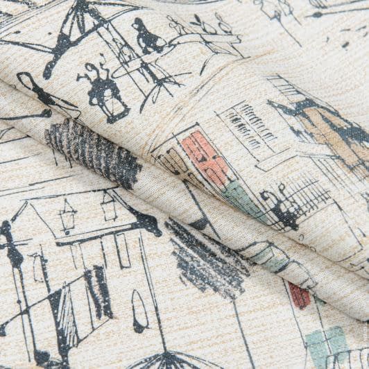 Ткани портьерные ткани - Декоративная ткань  Домики /YADIR  Digital Print терракот, св. бежевый