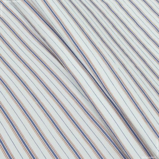 Тканини для блузок - Батист жатий принт смужка біла/синя/помаранчева