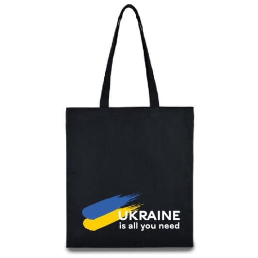 Ткани экосумка - Экосумка TaKa Sumka патриот "Ukraine - all you need" саржа черный  (ручка 70 см)