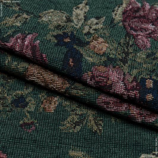 Ткани для мебели - Гобелен Розы Гамильтон фон зеленый
