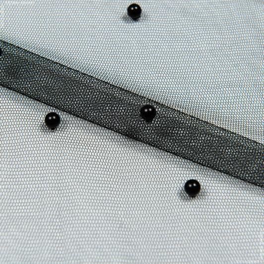 Ткани для платьев - Фатин с бусинами черный