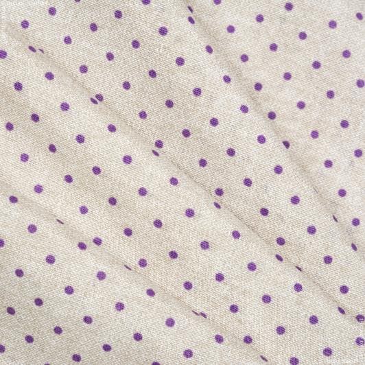 Тканини бавовняні сумішеві - Декоративна тканина панама Горох бежевий, фіолетовий