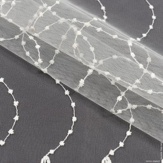 Тканини весільна тканина - Тюль вишивка Дафнія  молочний блиск