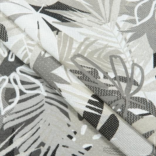 Ткани хлопок смесовой - Декоративная ткань лонета Листья серый, бежевый