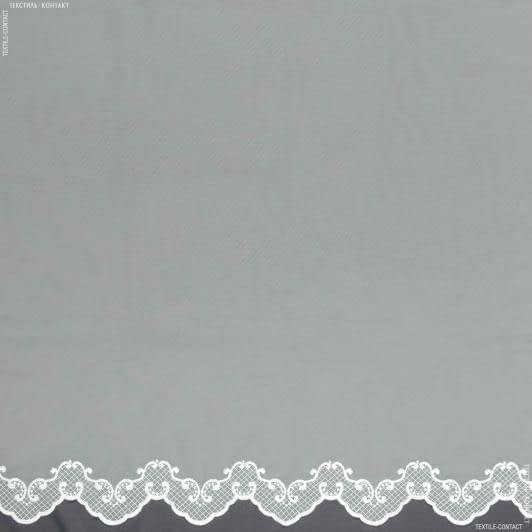 Ткани гардинные ткани - Тюль сетка вышивка Лийс белая  с фестоном