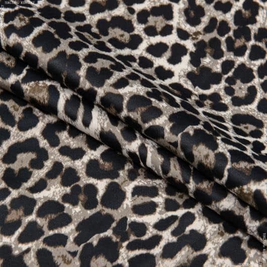 Ткани вискоза, поливискоза - Плательная флош принт леопард серый/коричневый