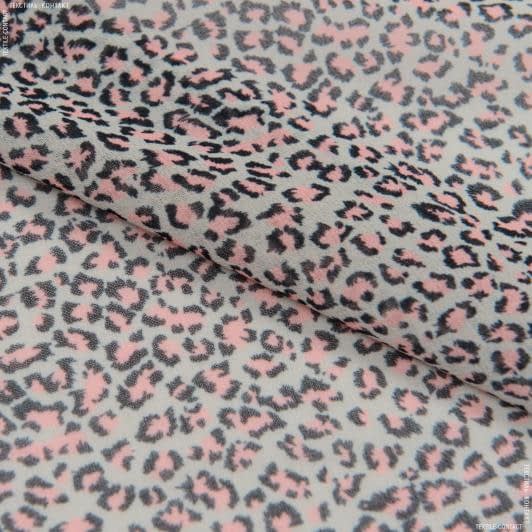 Тканини для блузок - Шифон принт леопард рожевий/бежевий