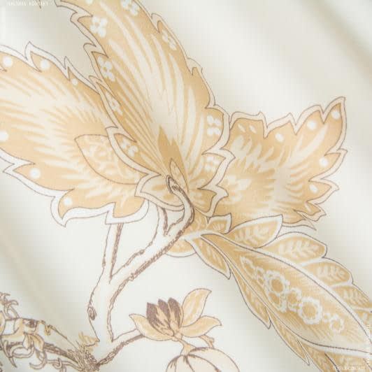 Тканини портьєрні тканини - Декоративний сатин Рамас квіти бежеві